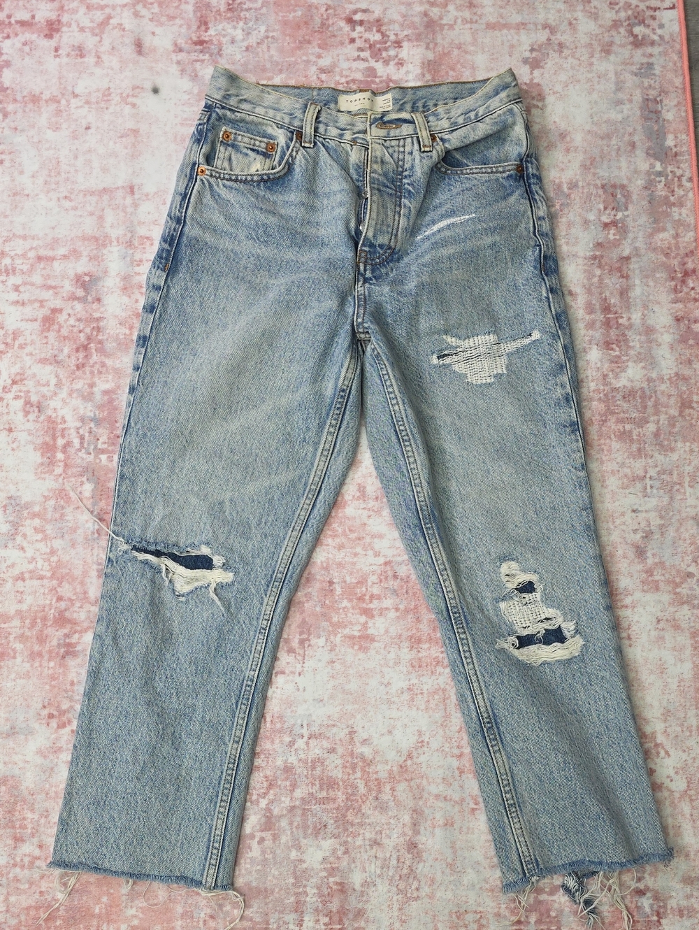 Topshop​: Editor High-Rise Straight Leg Distressed Jeans W26 L30‎